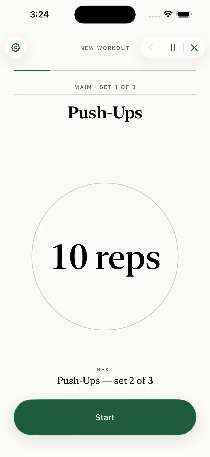 Simply Train player counting ten push-ups, set 1 of 3.